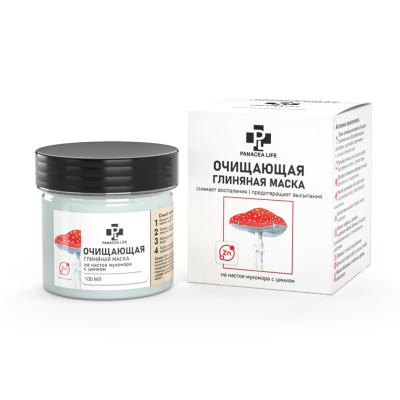 Очищающая глиняная маска для лица на настое мухомора и цинком, PANACEA LIFE, 100 мл