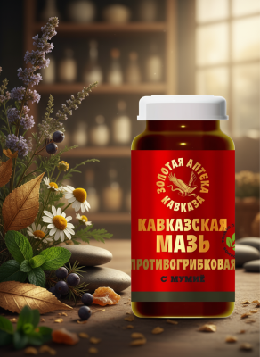 Кавказская мазь для кожи и ногтей Противогрибковая с мумиё, 30 г Кавказская мазь для кожи и ногтей Противогрибковая с мумиё, 30 г