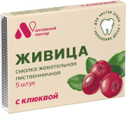 Смолка жевательная лиственничная с клюквой для чистки убов и укперления десен 5 шт.