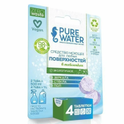 Средство моющее для стекла, зеркал и пола в таблетках All in one Pure Water, 4 таблетки