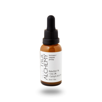 Сыворотка для лица Facial Serum «Bakuchiol 1%+ Zinc 2% + Salicylic Acid 2%», сужает поры, улучшает цвет лица и осветляет следы постакне, 30 мл